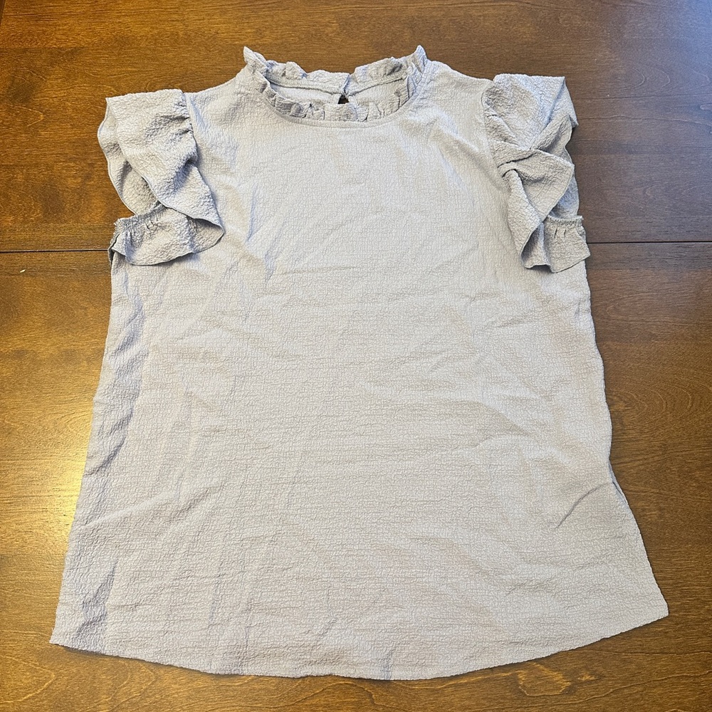 SHEIN Ruffled Sleeve Blouse - Light Gray Purple